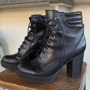 Madden Girl Black Lace-Up Heeled Boots